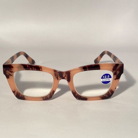 1072 Gretchen Reading Glasses 2.5 Square Pink Brown Tortoise Oversize NWT - Picture 3 of 9